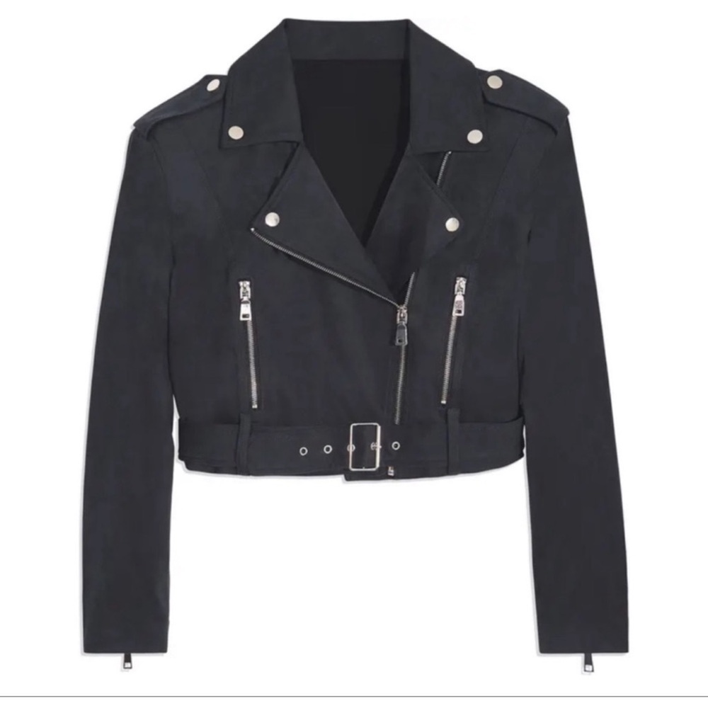 NWT - WeWoreWhat Faux Suede Moto Jacket in Black